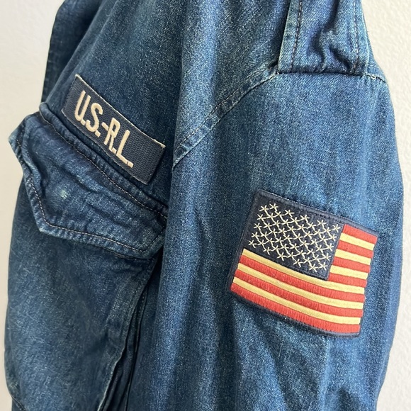 Polo Ralph Lauren Men’s USA Flag Military Patch Denim Field Jacket Size XL - Picture 10 of 16